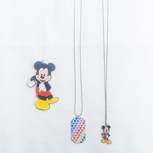 3 PC Mickey Mouse Disney Youth Jewlery Lot Necklaces Keychain Dogtag Vintage